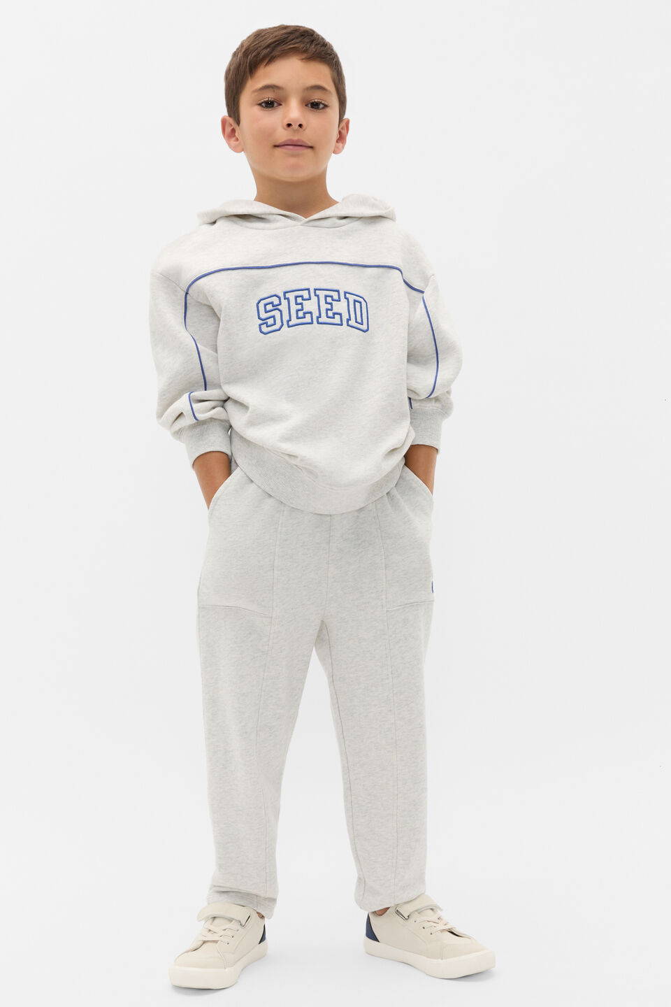 Piping Detail Hoodie  Light Grey Marle