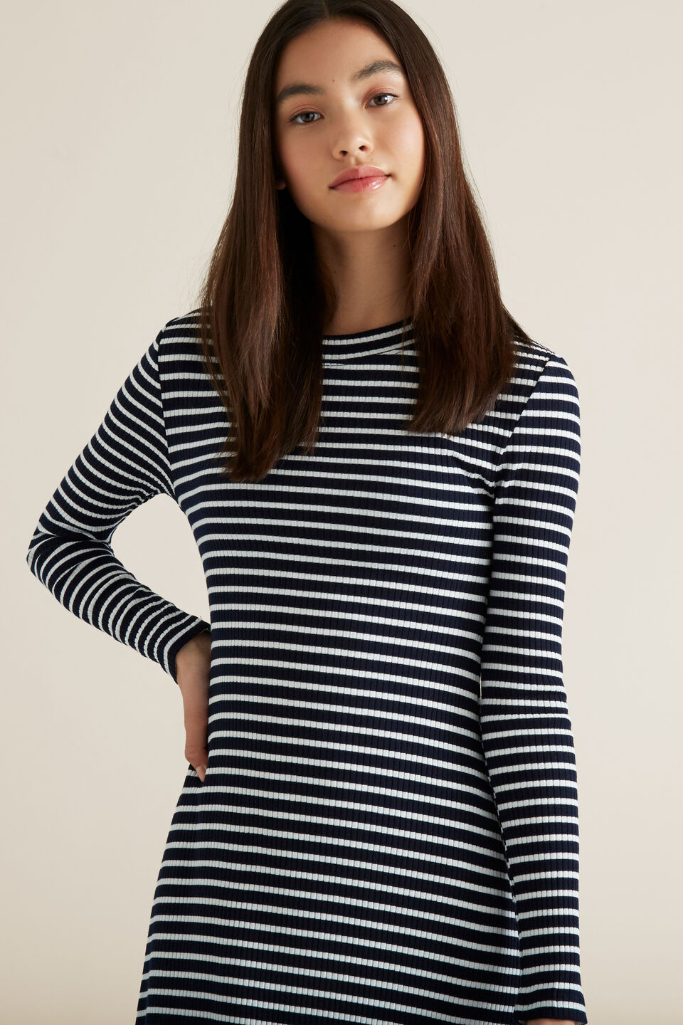 Rib Long Sleeve Dress  