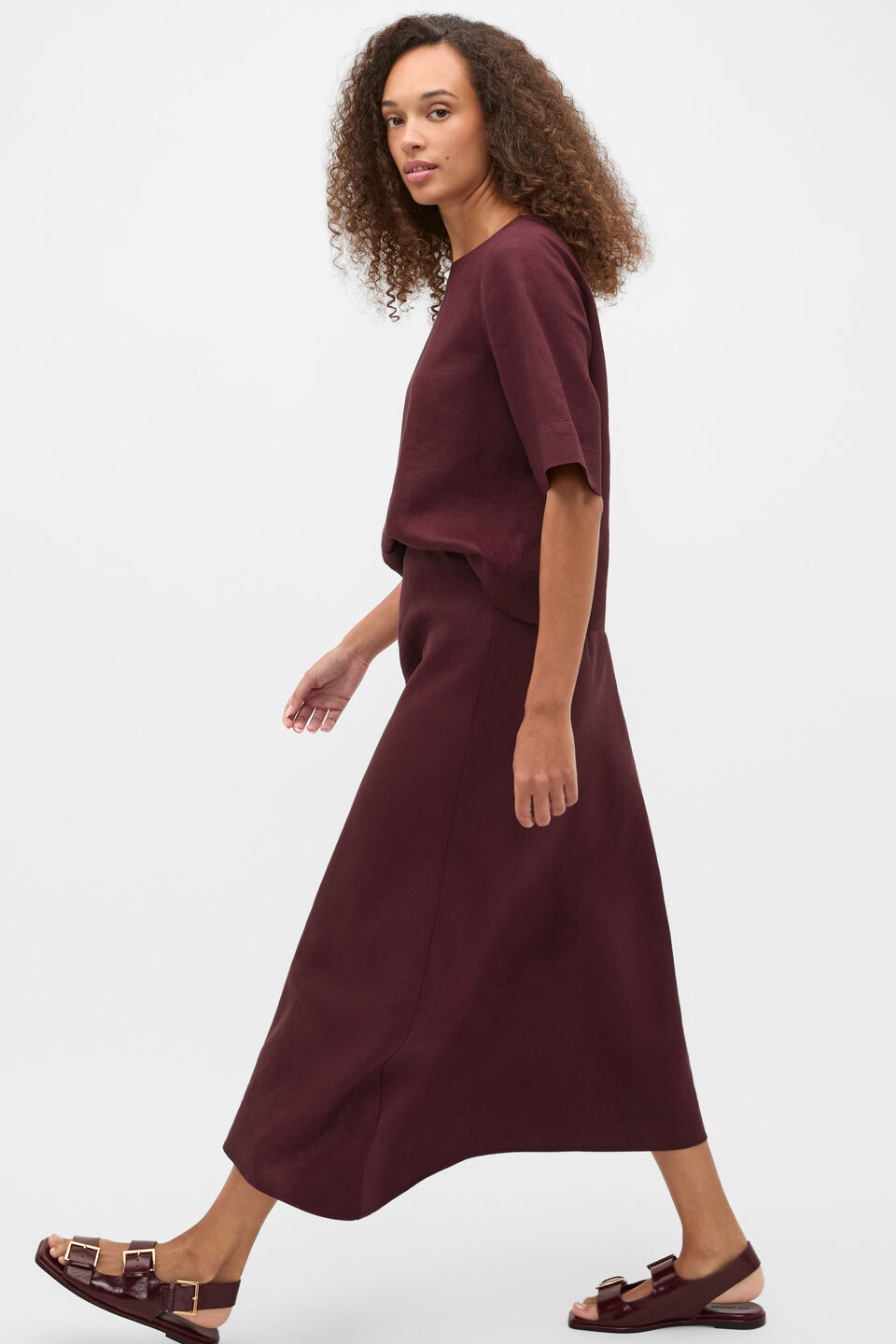 Linen Minimalist Skirt  Plum Red