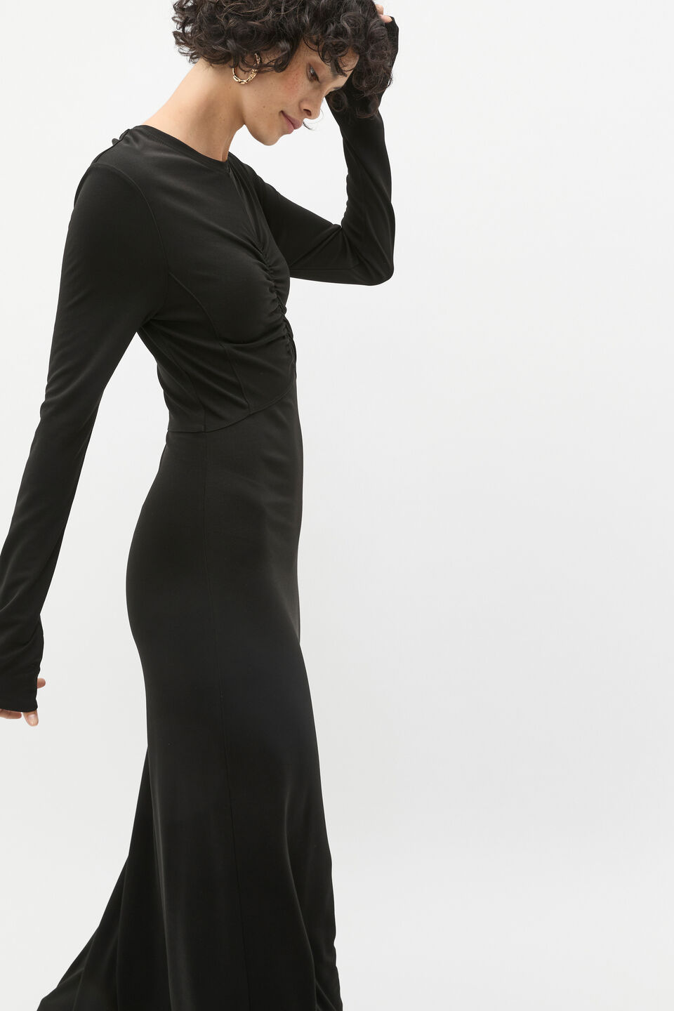 Micro Jersey Ruched Midi Dress  Black