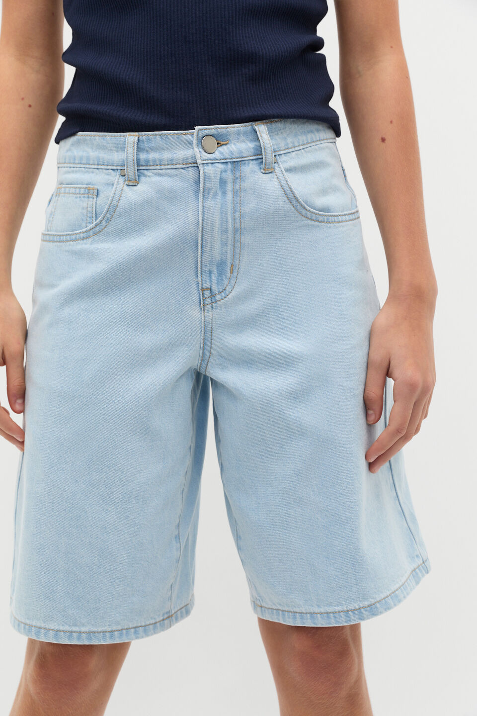 Longline Denim Short  Light Wash