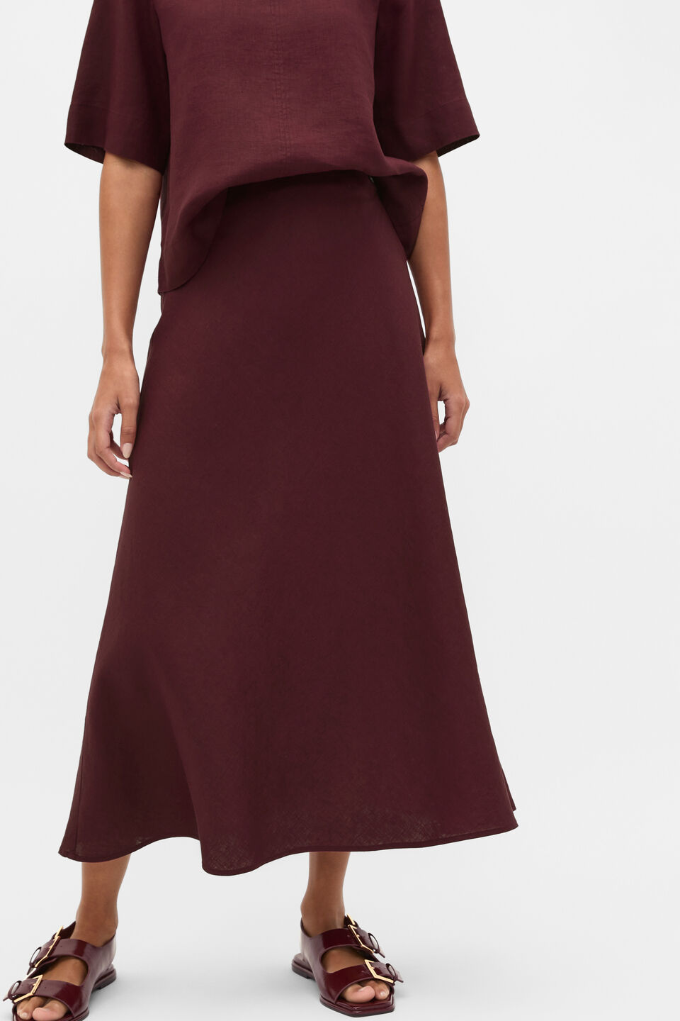 Linen Minimalist Skirt  Plum Red