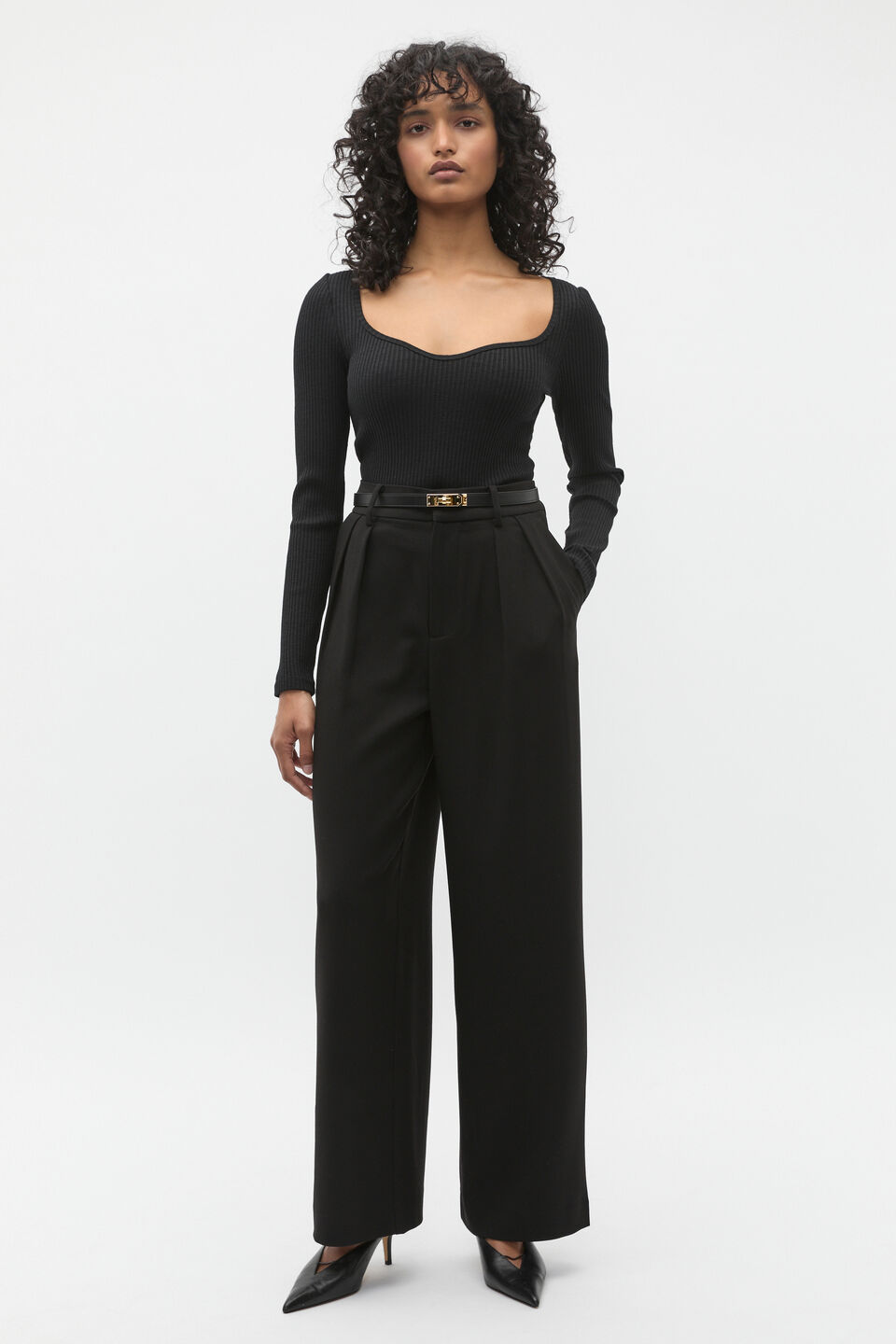 Sweetheart Neck Rib Top  Black