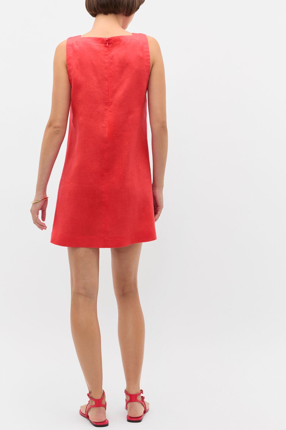 Linen Square Neck Mini Dress  Electric Crimson