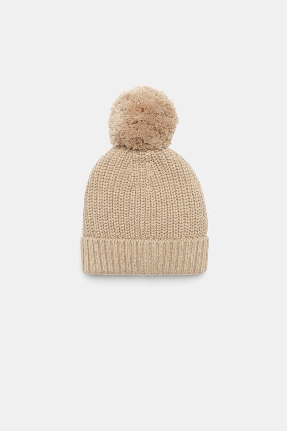 Knitted Pompom Beanie  Nutmeg Marle  hi-res