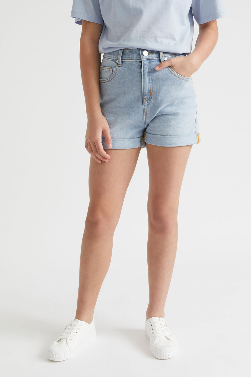 Cuffed Denim Shorts  Bleach Wash