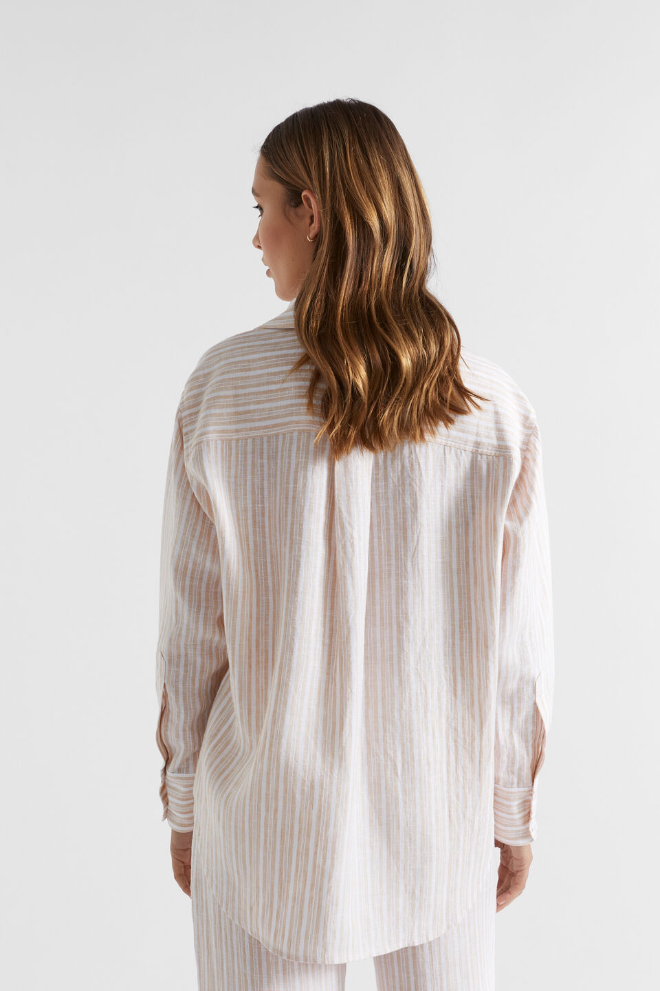 Core Linen Boyfriend Shirt  Soft Wheat Stripe