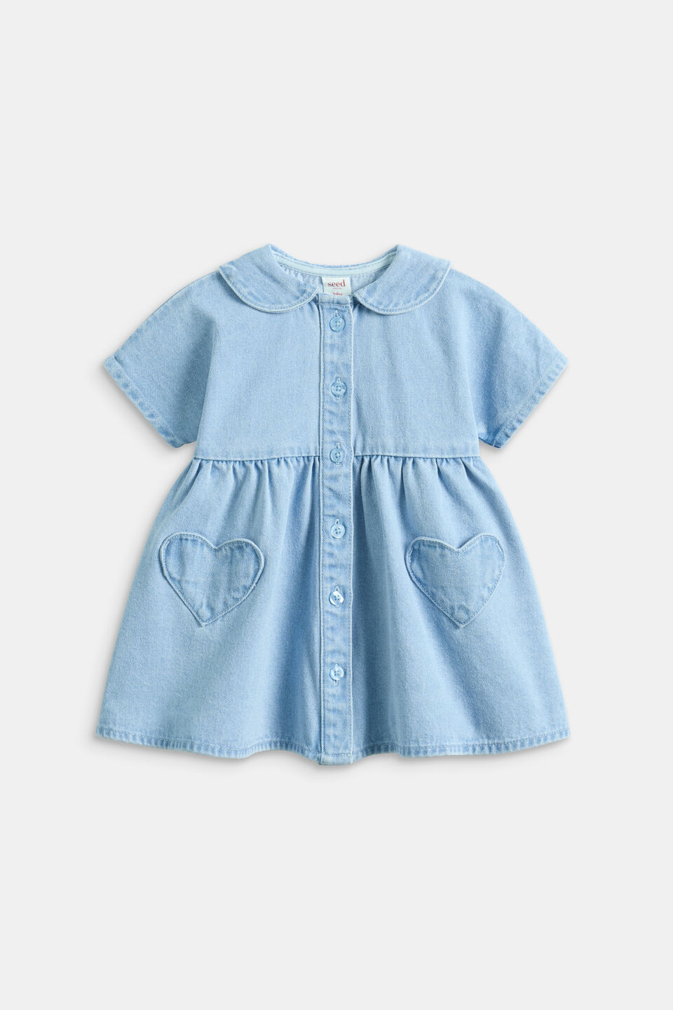 Heart Pocket Denim Dress  Cloud Blue Wash