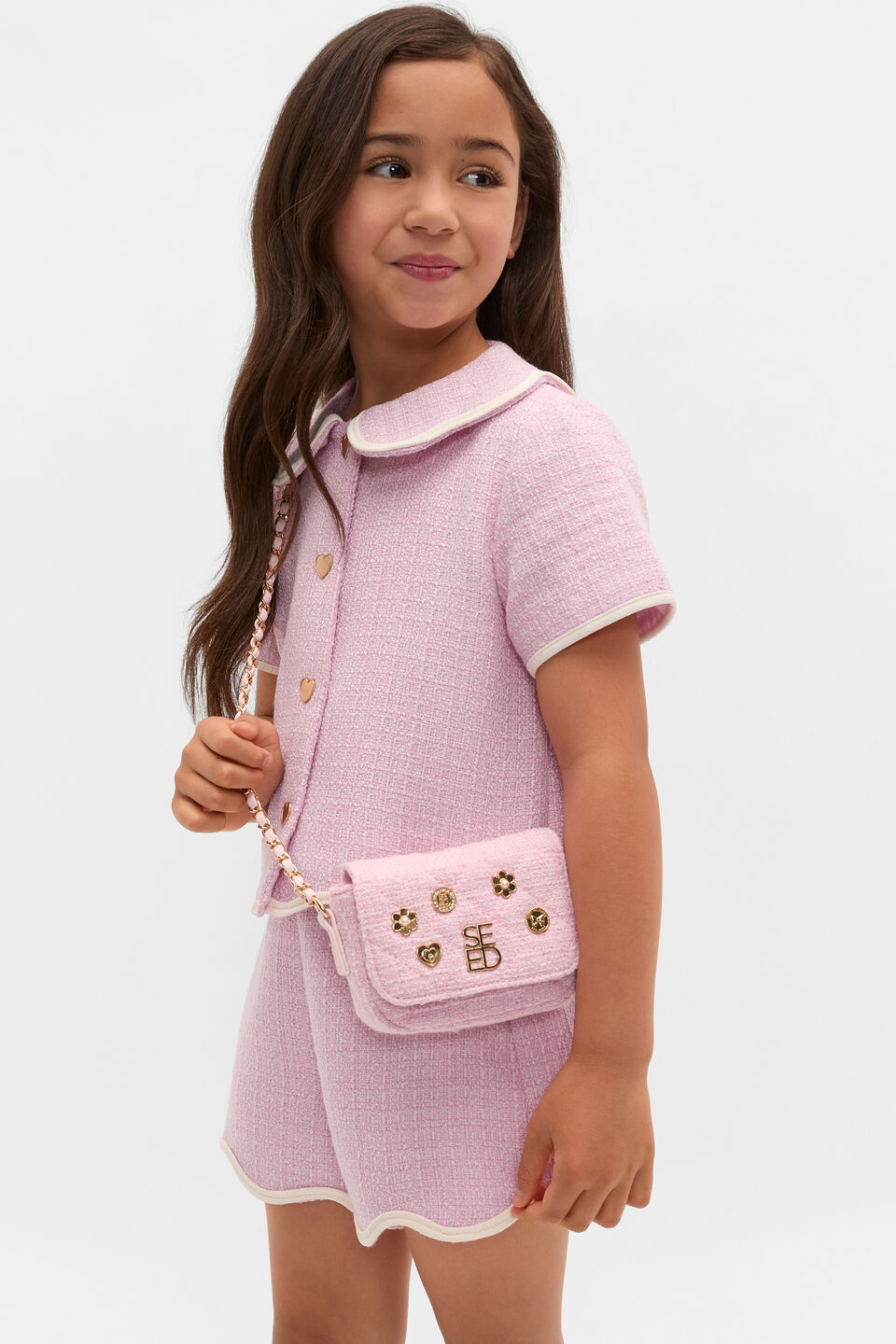 Tweed Coin Charm Bag  Candy Pink