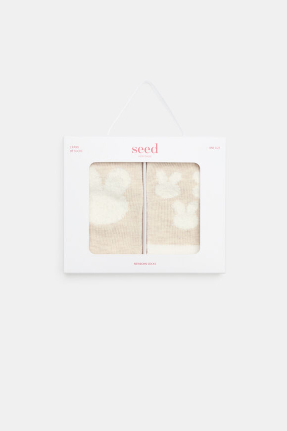 Fluffy Bunny Sock 2 Pack  Oat Marle  hi-res