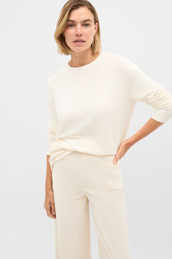 Micro Waffle Crew Neck Top  Coconut Cream  hi-res