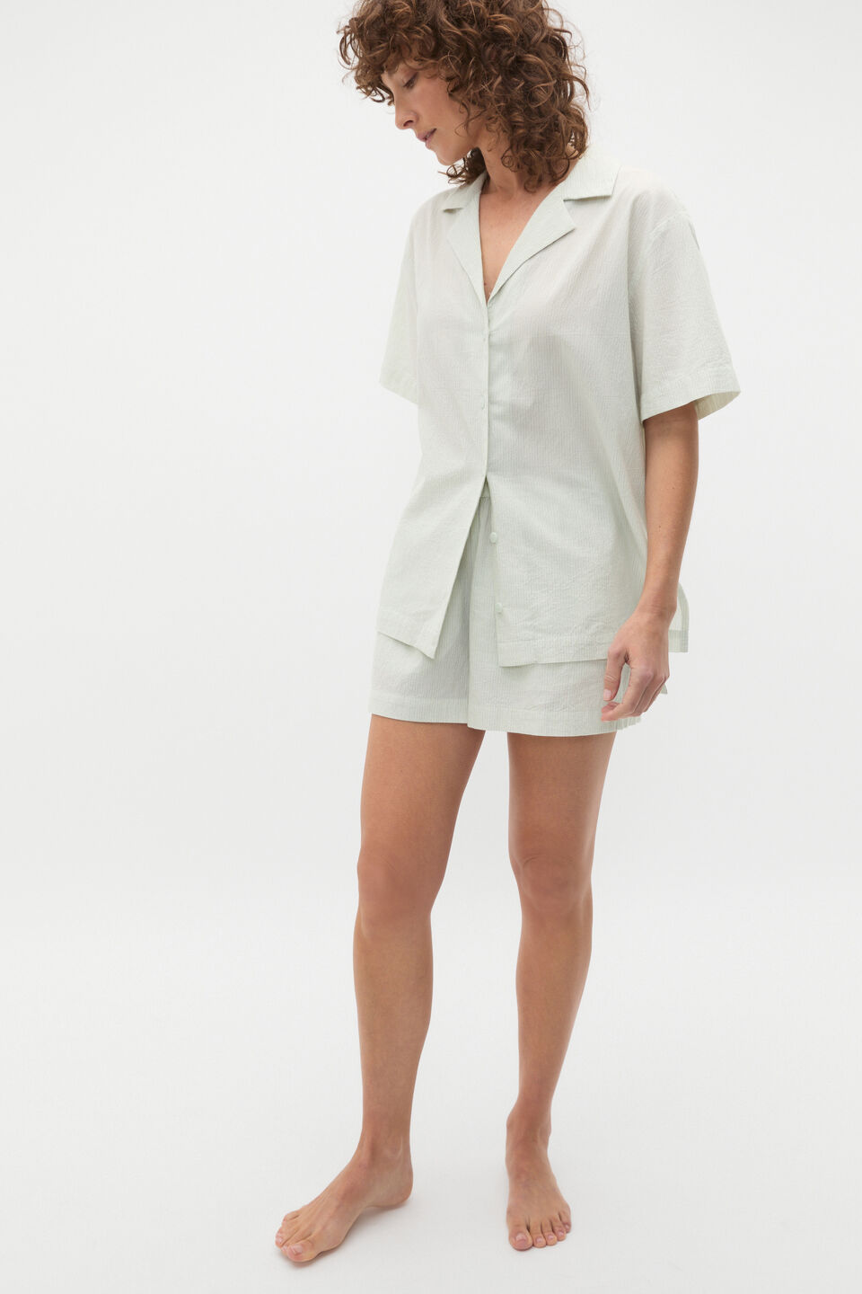 Seersucker Stripe Short Sleeve and Short PJ Set  Mist Stripe