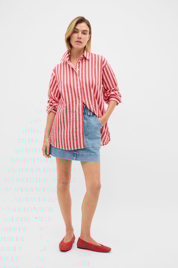 Denim Paperbag Mini Skirt  Mist Blue Wash  hi-res