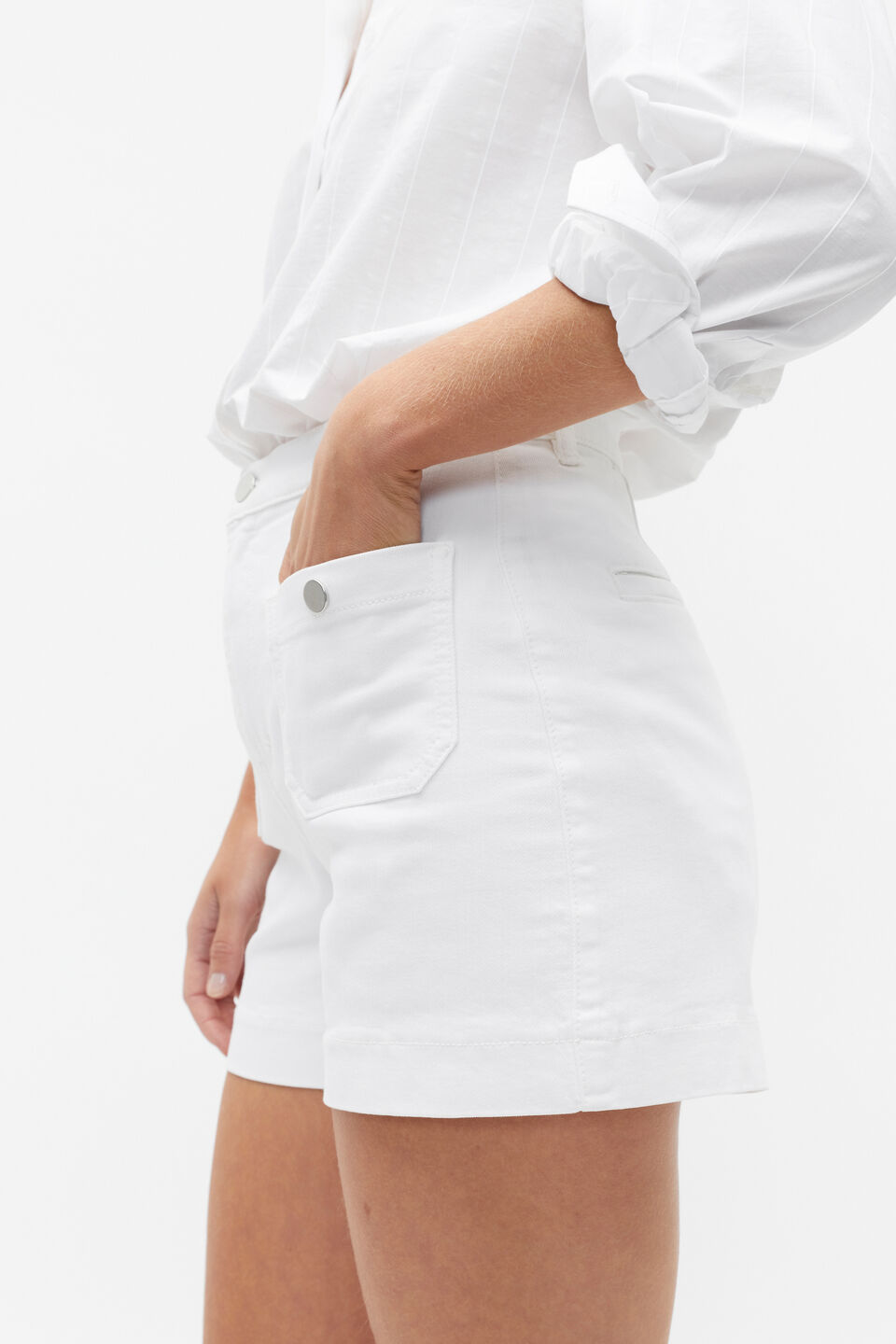 Denim Pocket Front Short  White