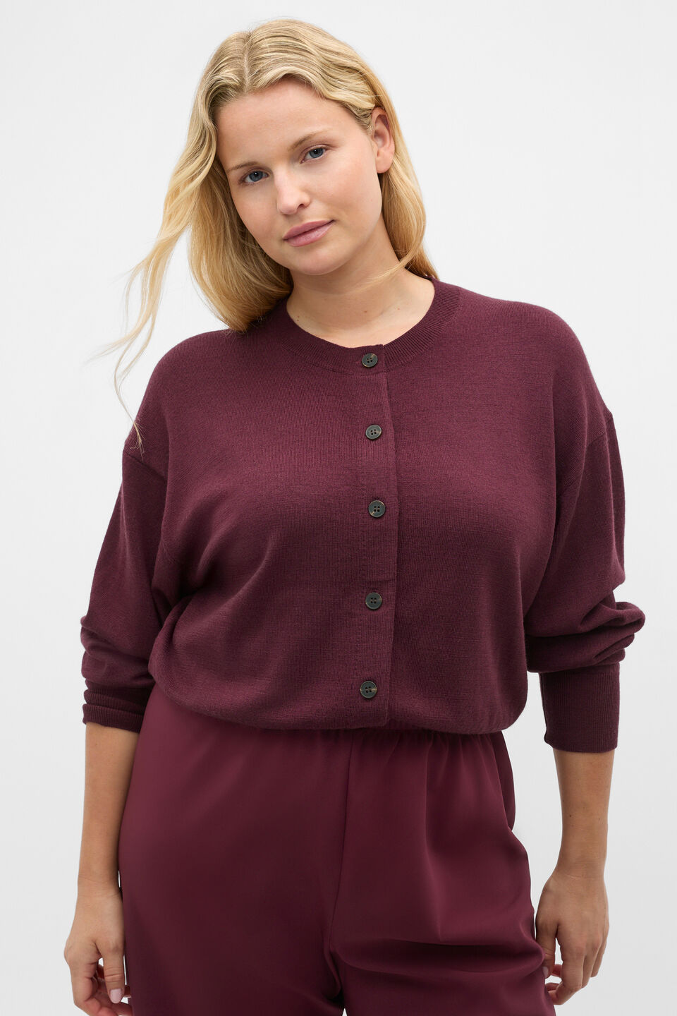 Australian Merino Relaxed Cardigan  Plum Red