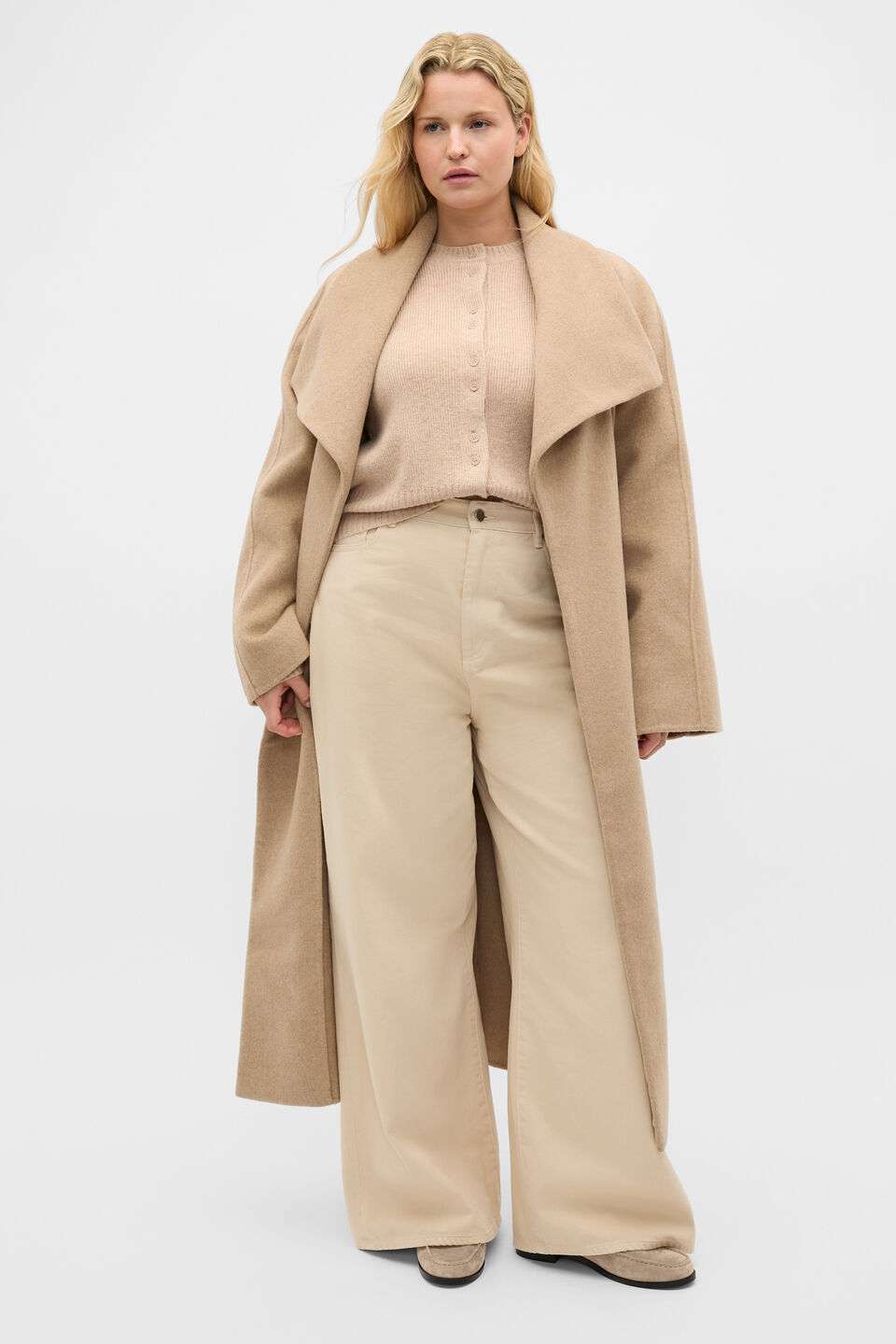 Merino Button Up Knit Cardigan  Sandstone Marle