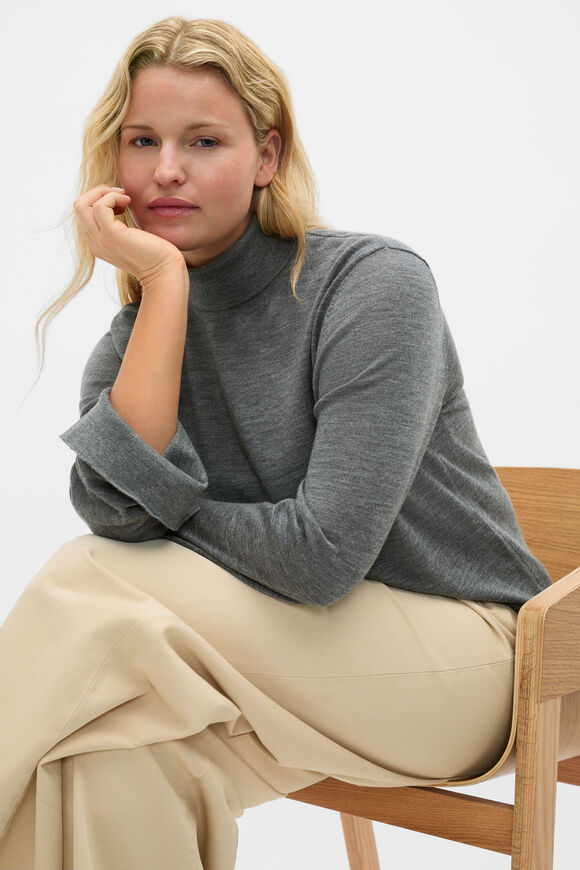 Fine Merino Mock Neck Knit  Charcoal Grey Marle  hi-res