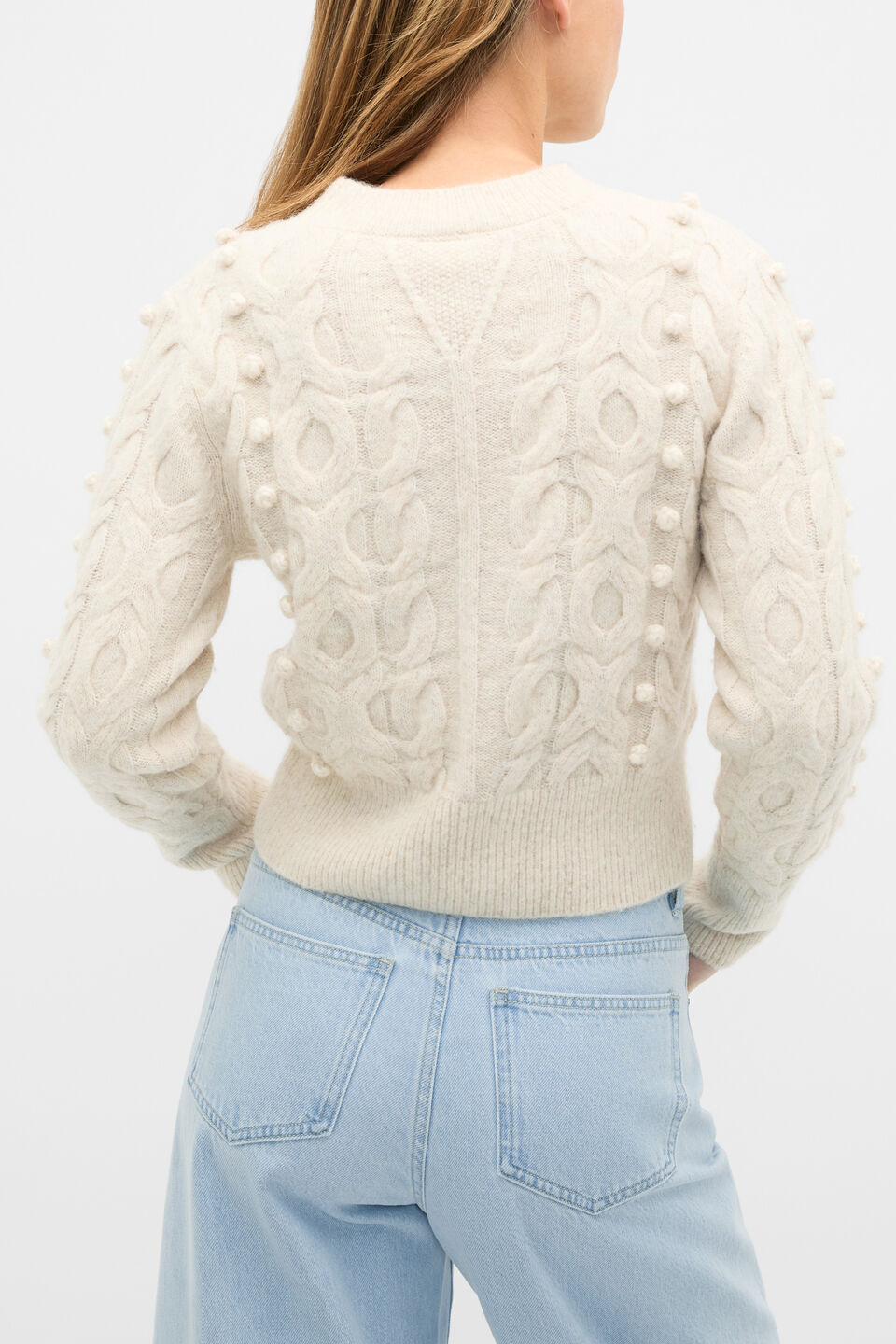 Pom Pom Cable Knit Sweater  Mist Marle