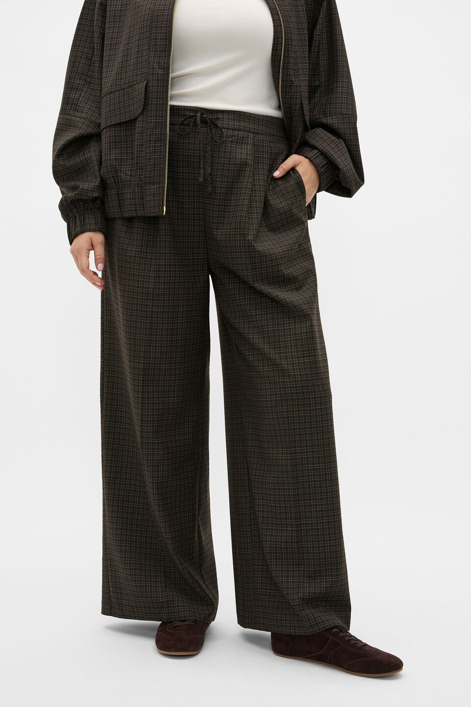 Check Elasticated Pant  Coffee Bean Check