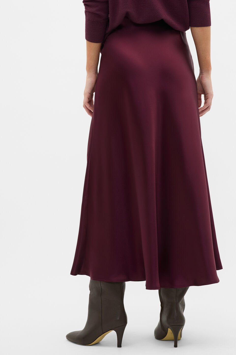 Satin Midi Skirt  Plum Red