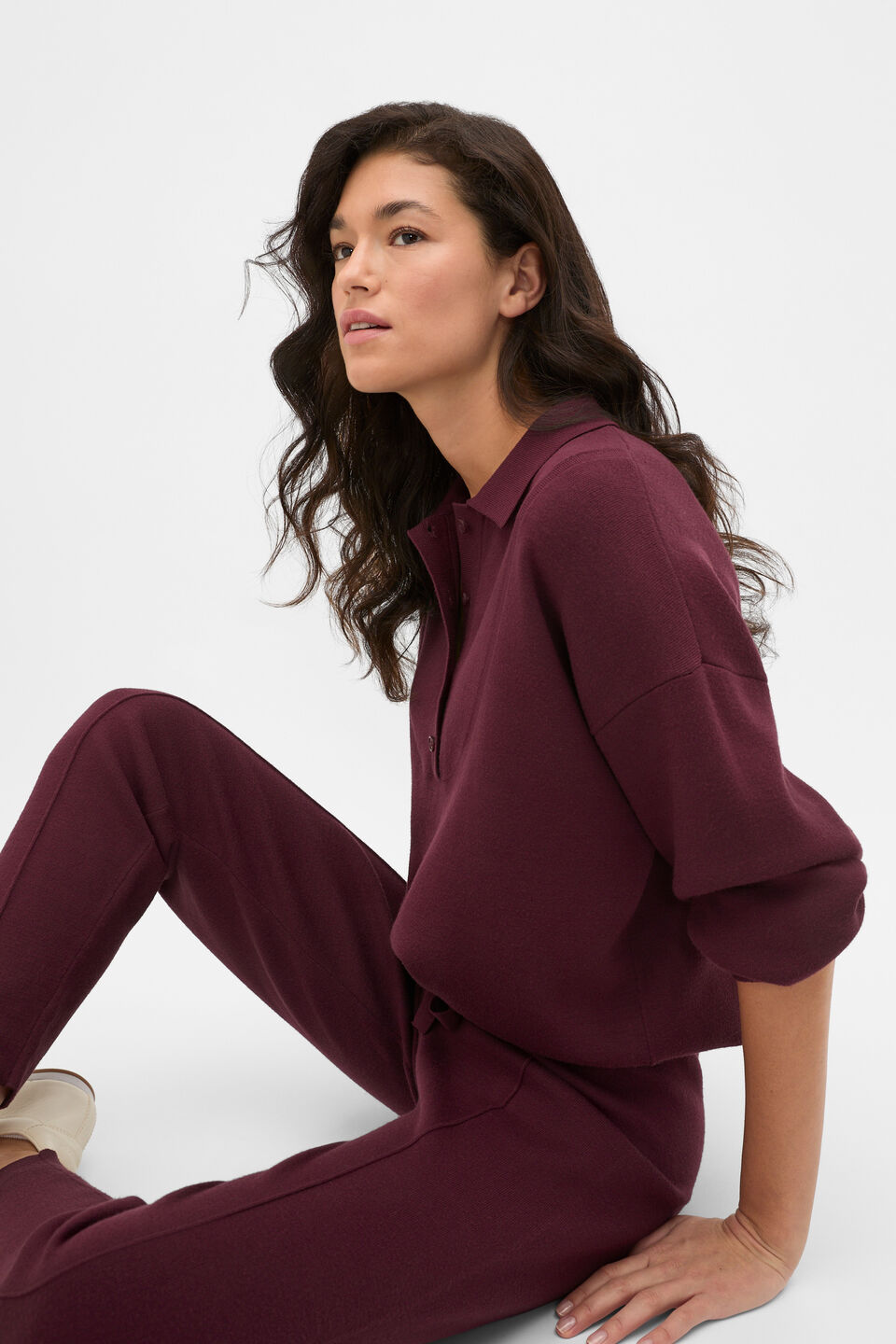 Double Knit Collared Sweater  Plum Red