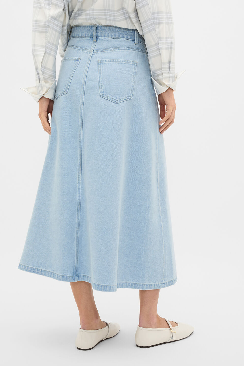 Denim Midi Skirt  Ice Blue Denim