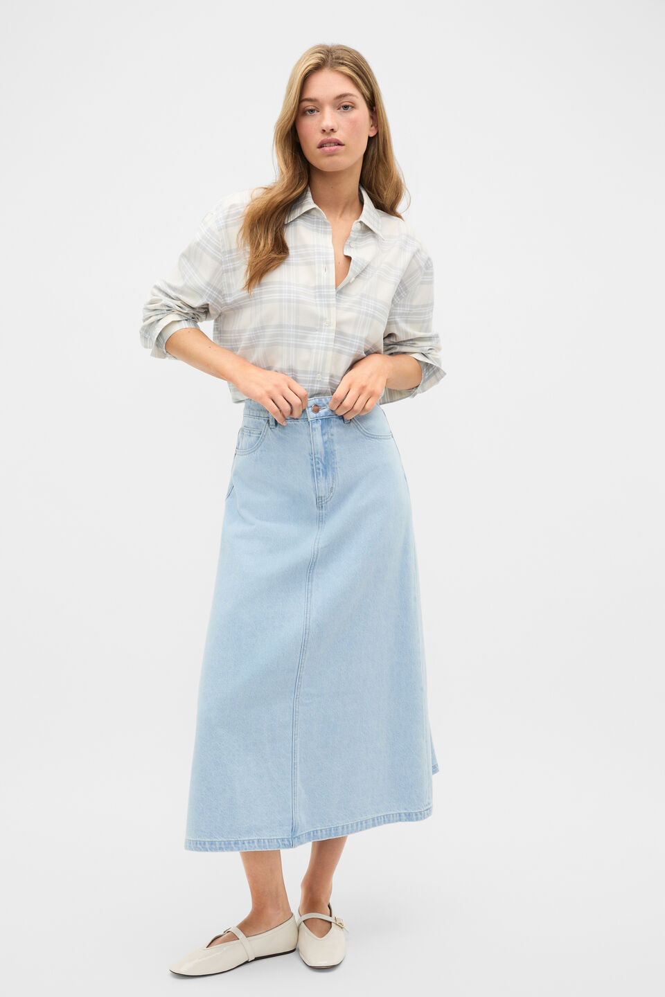 Denim Midi Skirt  Ice Blue Denim
