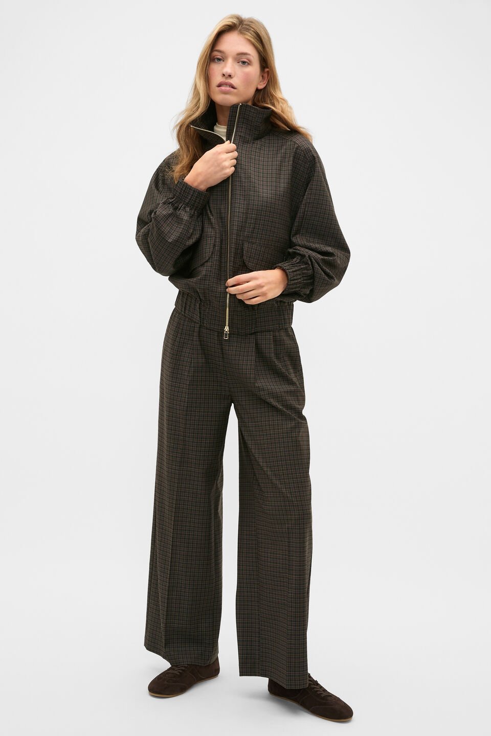 Check Elasticated Pant  Coffee Bean Check