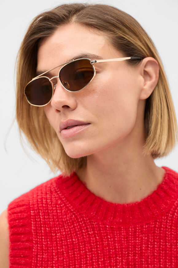 Clover Oval Aviator Sunglasses  Gold  hi-res