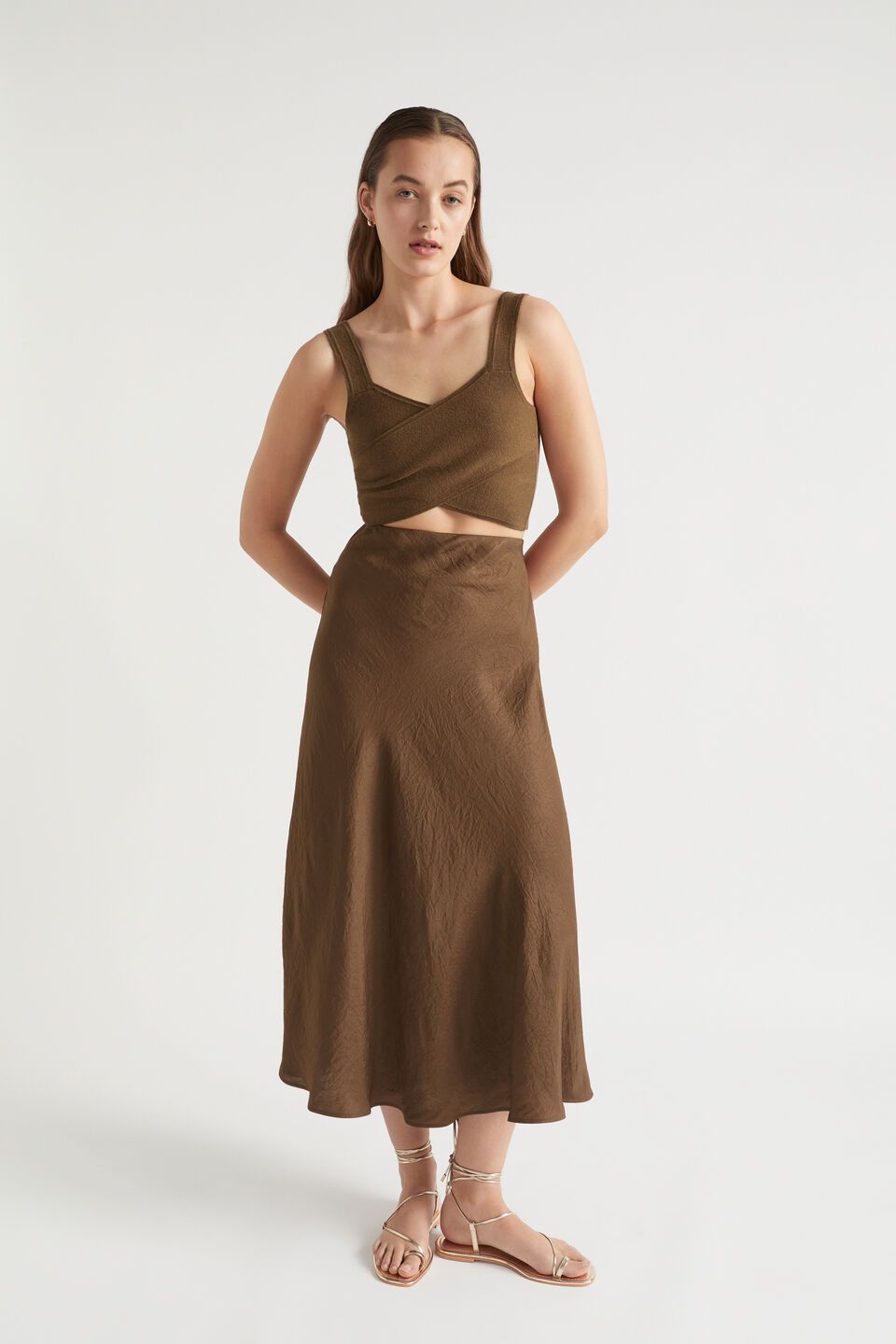 Cross Front Knit Top  Pecan Brown