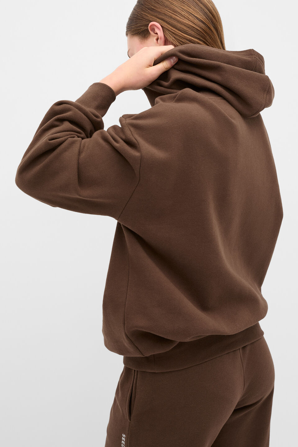 Logo Embroidered Hoodie  Chocolate