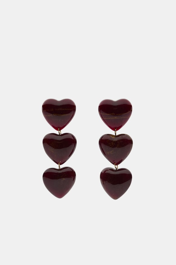 Resin Heart Trio Earring  Plum Red  hi-res