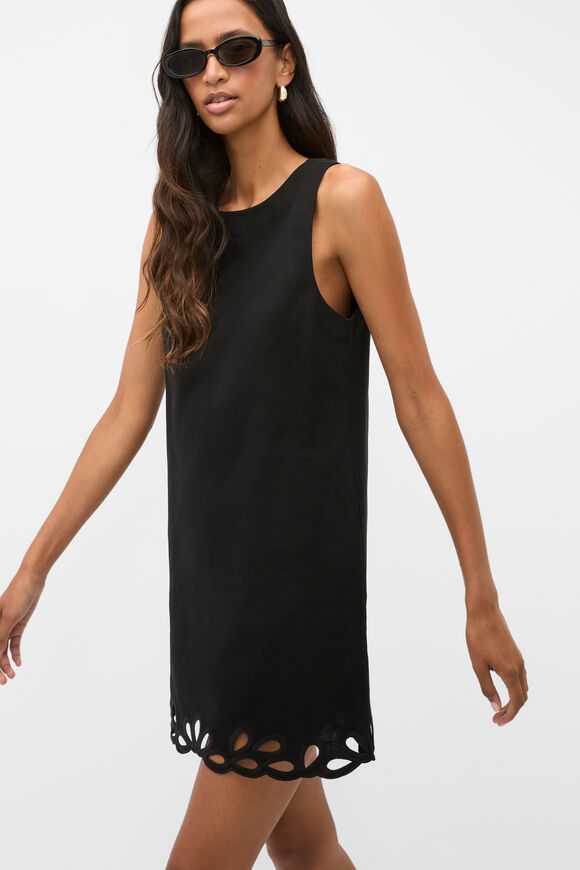 Motif Embroidered Mini Dress  Black  hi-res