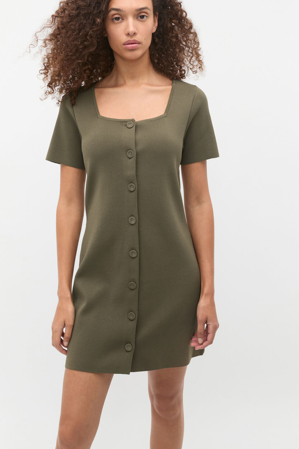 Crepe Knit Short Sleeve Mini Dress  Olive Leaf