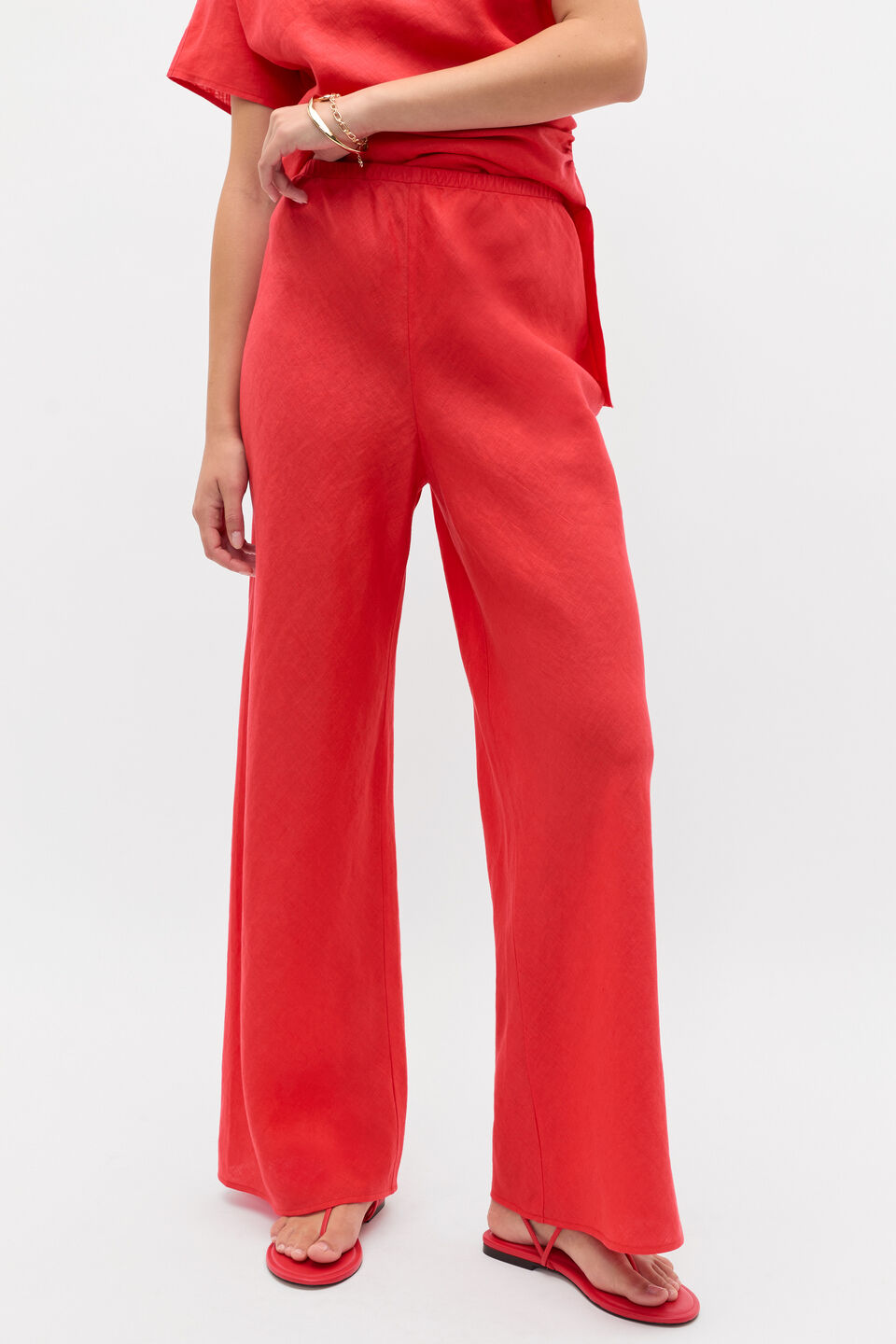 Core Linen Easy Wide Leg Pant  Electric Crimson