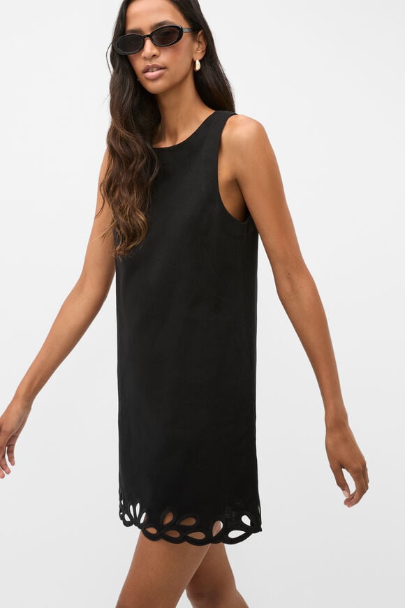 Motif Embroidered Mini Dress  Black  hi-res