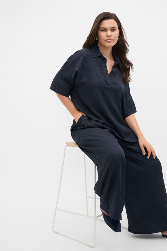 Textured Satin Collared Popover  Twilight Blue  hi-res