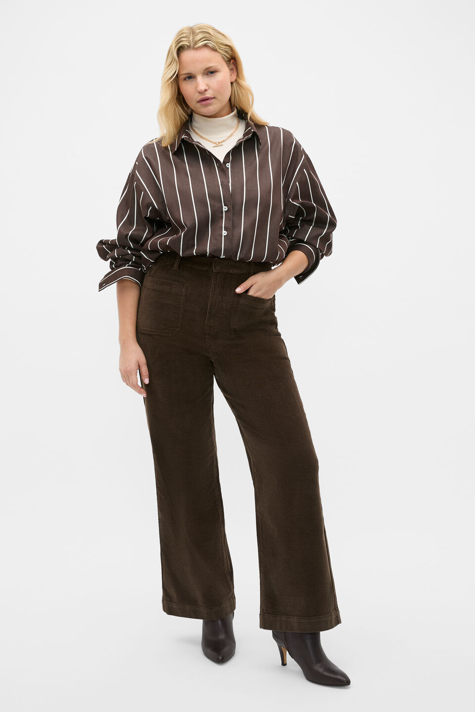 Stripe Cotton Oversized Shirt  Coffee Bean Stripe