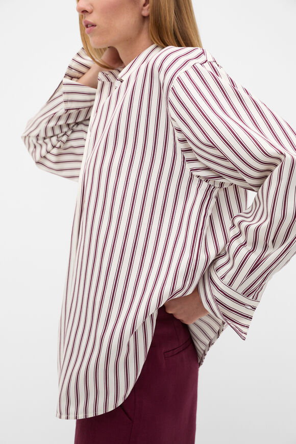 Stripe Cotton Oversized Shirt  Plum Red Stripe  hi-res