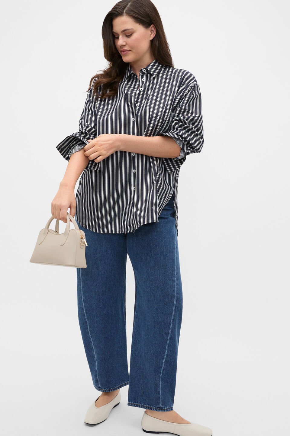 Stripe Cotton Oversized Shirt  Twilight Blue Stripe