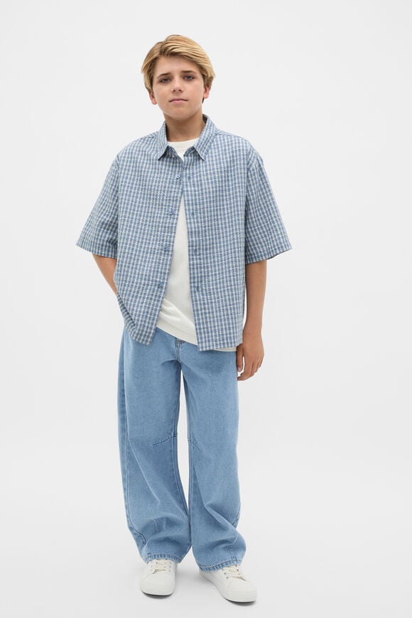 Oversized Cropped Shirt  Ash Blue  hi-res