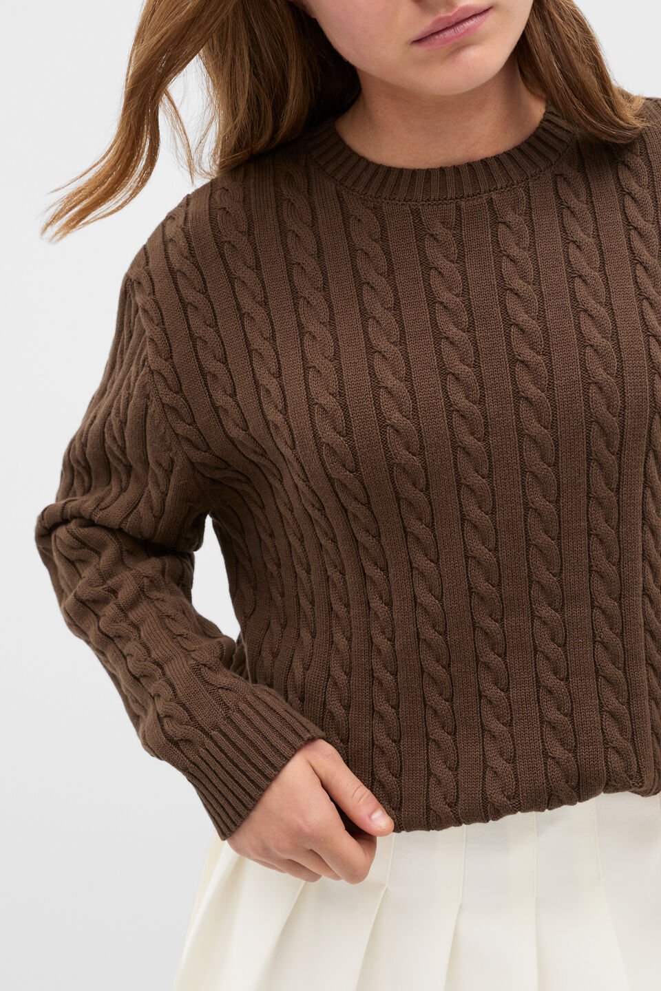 Relaxed Cable Knit Sweater  Chocolate