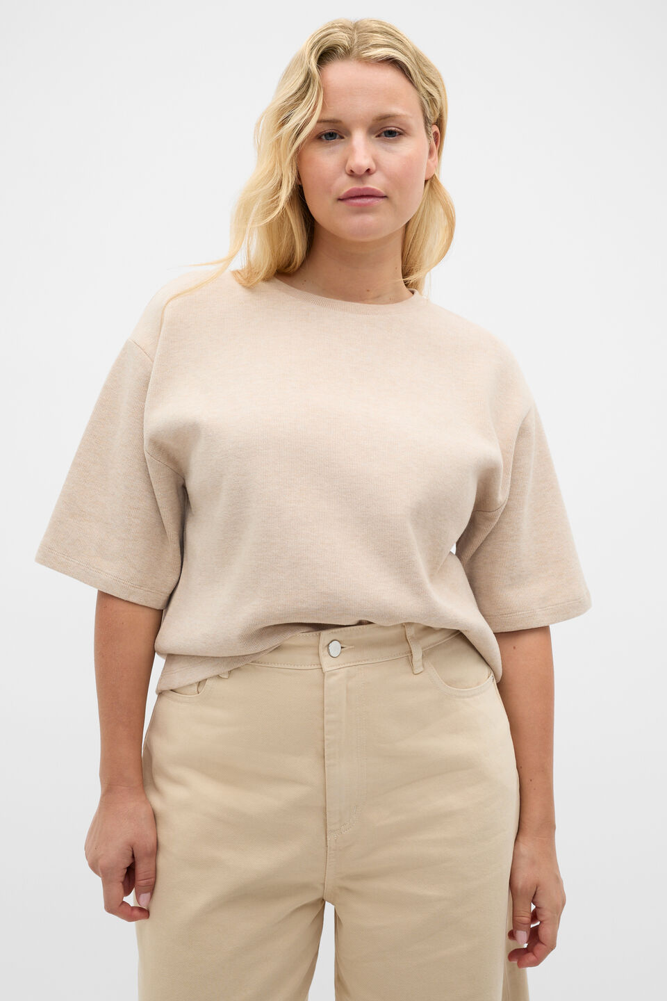 Brushed Boxy Crew Neck Tee  Sandstone Marle