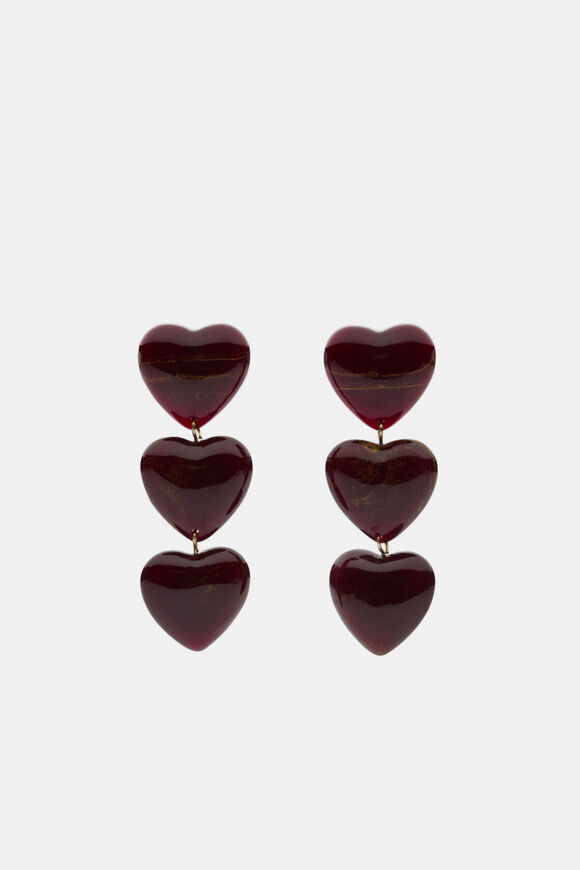 Resin Heart Trio Earring  Plum Red  hi-res