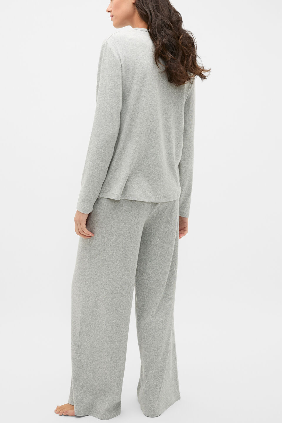 Ribbed Long Sleeve Top and Pant PJ Set  Pale Slate Marle