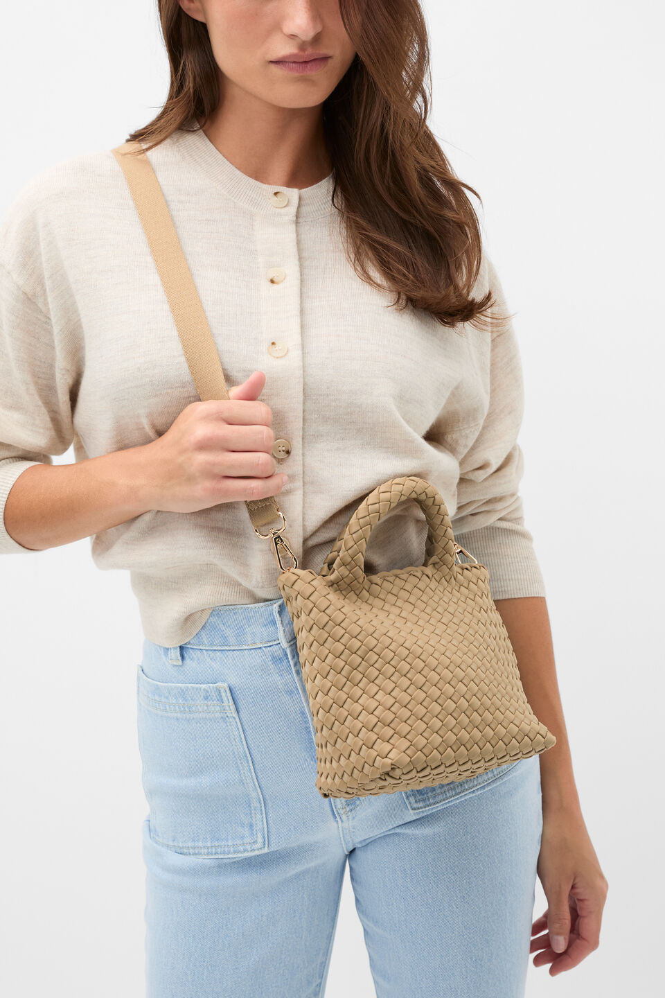 Woven Textured Crossbody Bag  Sandstone