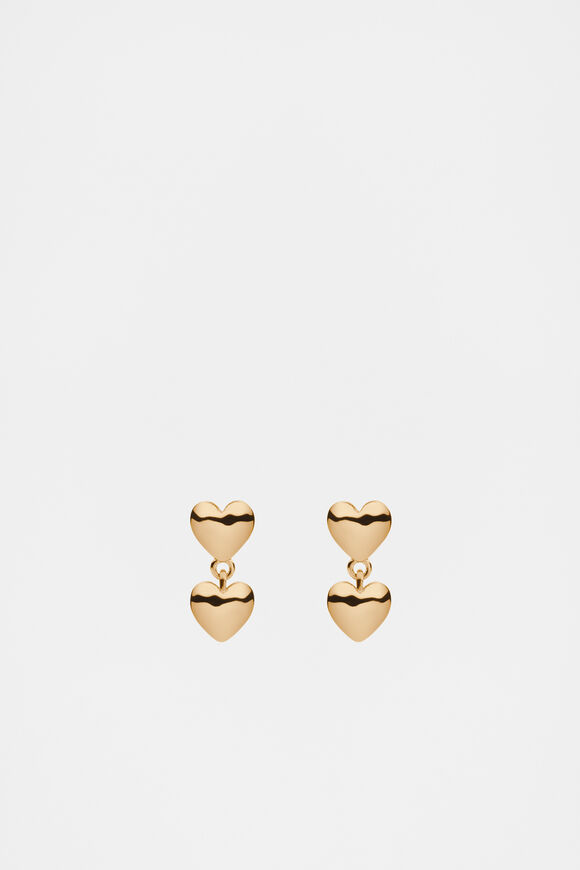 Double Heart Drop Earring  Gold  hi-res