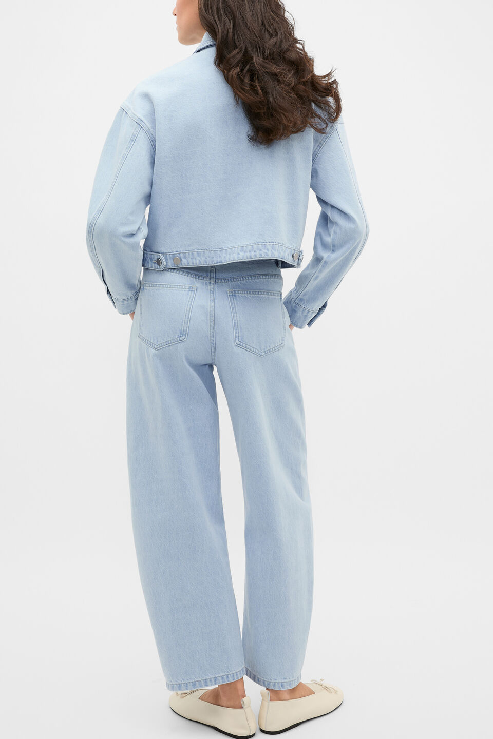 Cropped Zip Front Denim Jacket  Ice Blue Denim