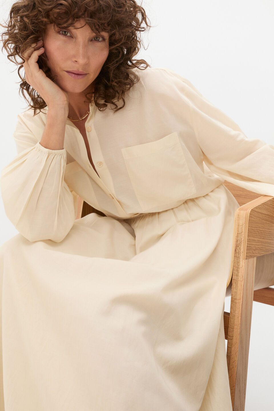 Voile Oversized Blouson Shirt  Tofu