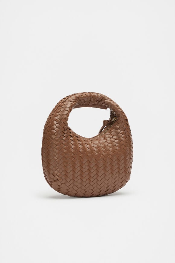 Leather Woven Handbag  Deep Tan  hi-res